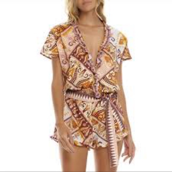 NWT Agua Bendita Zendaya Leva Cotton Ethnic Aztec Multicolor Romper Size Medium - Picture 2 of 11